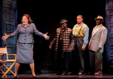 Julie Johnson (Mama), Quentin Earl Darrington (Delray) and cast members of the National Tour of 'Memphis.' Photo by Paul Kolnik.