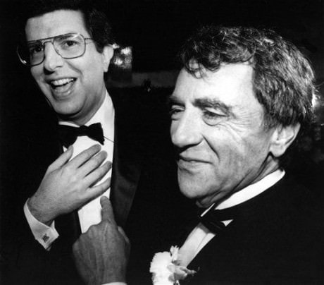 This Oct. 12, 1983 file photo shows composer Marvin Hamlisch, left, and theatrical producer Joseph Papp at the record-breaking 3,389th performance of the musical "A Chorus Line." AP Photo, file. 