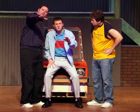 – Christopher Harris (Dave), Michael Gale (Malcolm), and James Hotsko (Jerry). Photo by Shane Canfield.