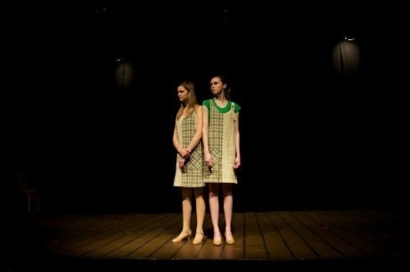 (L-R Laura Taylor and Carter Grove play conjoined twins Daisy and Violet Hilton. Photo courtesy of Drama Learning Center.