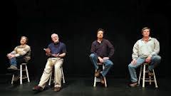 Dorian (Pat Markland), Carl (Rob Elson, Allen (Homer Speaker), and Elliot (Chuck O'Keeffe) ponder the string quartet. Photo courtesy of Winchester Little Theater.