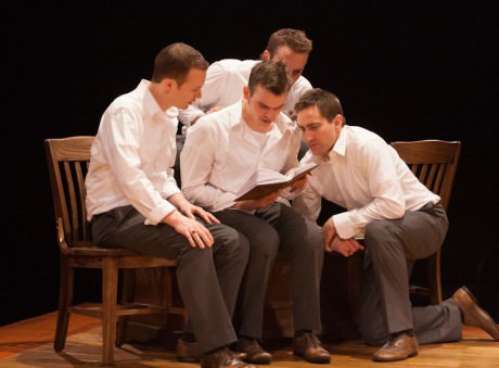 A tight-knit band of boarding school students (from left: Rex Daugherty, Alex Mills, Jefferson Farber, and Joel David Santner) uncover a secret copy of the banned play 'Romeo and Juliet.' Photo by Teresa Wood.