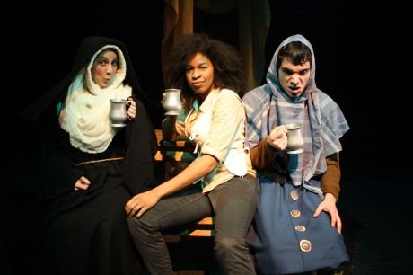 Rachel Menyuk (The Nun), Maya Jackson (The Host) and Scott Whalen (The Reeve). Photo by Mel Bieler.