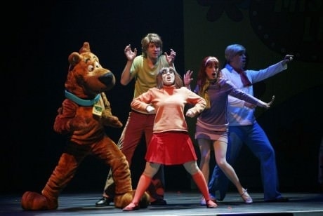 Scooby-Doo, Shaggy, Velma, Daphne, and Fred in 'Scooby-Doo Live! Musical Mysteries.' Photo by Kelly Phillips.