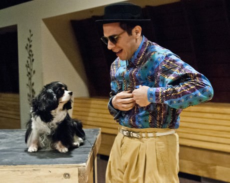 Jose Guzman (Launce) with his dog companion Crab (played by a 12-year old King Charles Spaniel named Norton). Photo by Teresa Castracane.