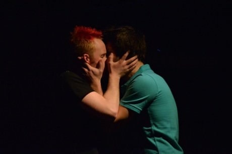 Eli (Tanner Medding) and Chris (Christopher H. Zargarbashi) in Iron Crow Theatre Company's 'Slipping.' Photo courtesy of Iron Crow Theatre Company.