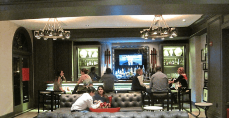 The bar in one of three lounges at the newly redesigned Melrose Hotel.. Photo by Jordan Wright.