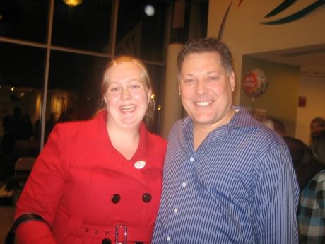 Amanda Gunther and Larry Munsey backstage after a performance of 'Hairspray' where Larry played Edna Turnblad.