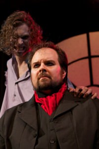 The Creature (Greg Bowen) and Victor (Andrew Lloyd Baughman). Photo by Jack Sossman.