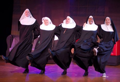 (l to r) Sister Mary Amnesia (Elizabeth Rayca) Sister Mary Leo (Celia Blitzer) Reverend Mother (Jane C. Boyle) Sister Mary Hubert (Jesaira Glover) and Sister Robert Anne (Heather Beck). Photo by Kirstine Christiansen. 