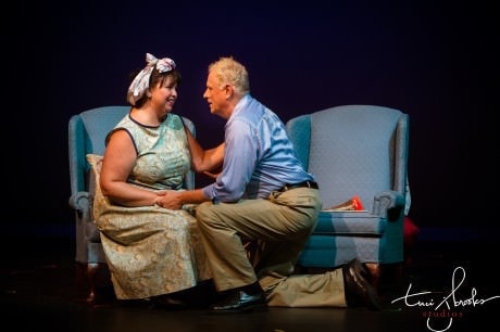 Meg (Barbara Cobb-Jepperson) and Joe Boyd (Hans Bachmann) rediscover each other. Photo by Traci J. Brooks Photography.   