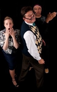 (l to r) Rona (Sheri Kuznucki-Owen), Panch (Kevin Wallace), and Mitch (Chris Hale). Photo courtesy of Dignity Players.