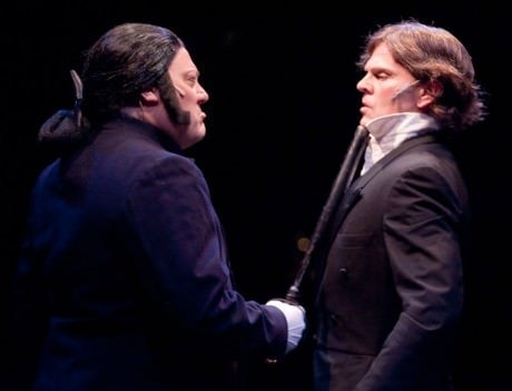 Javert (Lawrence B. Munsey) and Jean Valjean (Daniel Felton). Photo by Kirstine Christiansen.