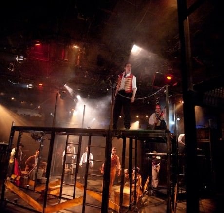 Enjolras (Ben Lurye) and The Students of the Revolution at the Barricade. Photo by Kirstine Christiansen.