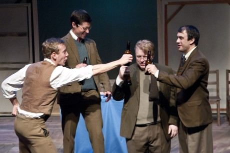 (from left) Dylan Myers (Oliver), James Miller (Harry), Alden Michels (George), and Jason Tamborini (Jimmy). Photo by Teresa Castracane.