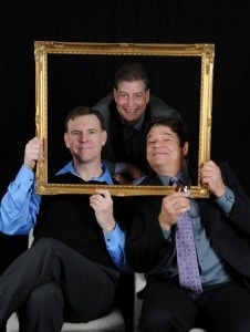 (l to r) Serge (Kevin Wallace) Yvan (James Gallagher), and Marc (Tom Newbrough). Photo courtesy of Dignity Players.