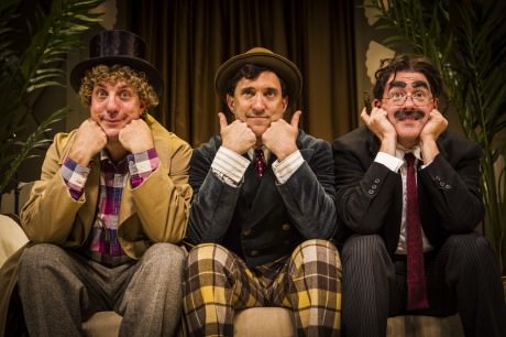  Harpo (Brad Aldous) Chico (Jonathan Brody), and Groucho (Bruce Randolph Nelson). Photo by Richaard Anderson.