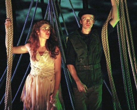 Sebastian (Calder Shilling) and Viola (Harriet Barrow) in the shipwreck. Photo courtesy of Aquila Theatre.