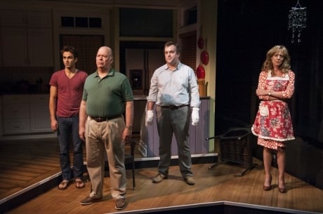 Sunset brings another day to a close in the house of Chad, Louie, Tommy, and Carly (from left: Anthony Bowden, Wayne Duvall, Christopher McFarland, and Christine Lahti) in 'Pride in the Falls of Autrey Mill.' Photo by Margot Schulman.