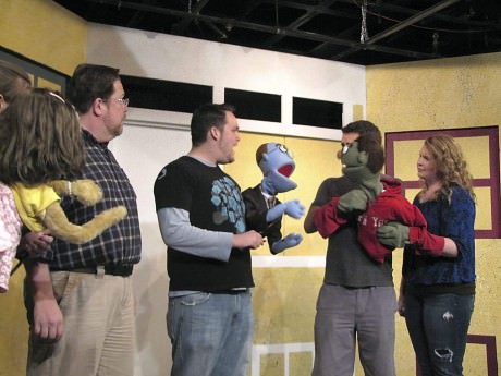 Kate Monster (Melissa Berkowitz) and Brian (Jim Adams) observe a heated discussion between Rod (Michael Iacone) and Nicky, (Adam Newland) and Jenna Bouma. Photo courtesy of Gazette.net