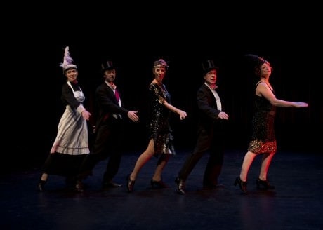 'Dancing the Devil Away': (l to r) Gwen Grastorf, Alex Vernon, Sarah Olmsted Thomas, Mark Jaster, and Sabrina Mandell. Photo by Mukul Ranjan.