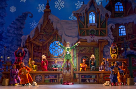  Buddy the Elf (Matt Kopec) and the Elves of Christmastown. Photo by Joan Marcus.
