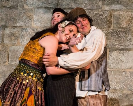 (l to r) Phebe (Teresa Spencer) Rosalind (CSC company member Blythe Coons) and Silvius (CSC company member James Jager). Photo courtesy of Chesapeake Shakespeare Company. 