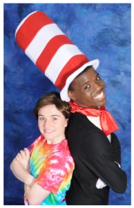 Tendo Nsubuga (the Cat in the Hat) and Aurora Beckett (JoJo). Photo courtesy of  Montgomery College Summer Dinner Theatre.  