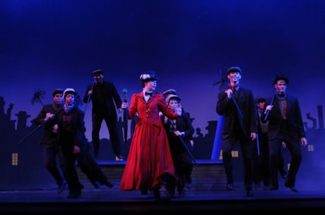 Step in Time: Mary Poppins (Catharine Kay) and the Chimney Sweeps​. Photo Credit: Adam Lehman.