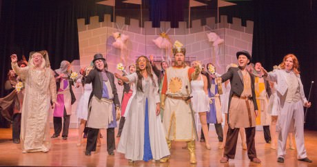 Center Front: Ashlie-Amber Harris (Lady of the Lake and (King Arthur) and the cast of 'Monty Python's SPamalot.'. Photo by 
