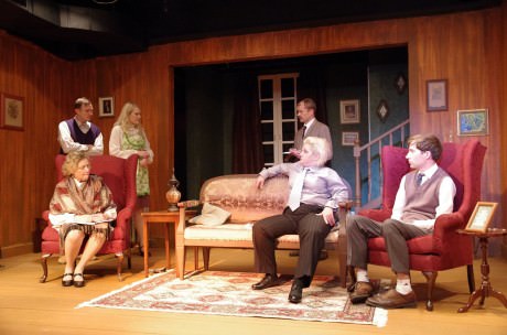Phyllis Kay (Mrs. Boyle, )Steve Baird (Gile Ralston), Elsbeth Clay (Mollie Ralston), Eric Henry (Detective Sgt. Trotter), Tanya Pfaltzgraff (Miss Casewell), and Thomas Peter (Christopher Wren). Photo by John Cholod.