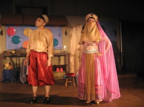 Sam Hayder (Alladin) and (Princess Opal). Photo courtesy of Pumpkin Theatre.