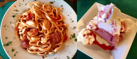 Linguini with shrimp and scallops - Blackberry Ice Cream Pie at the Pollock Dining Room.