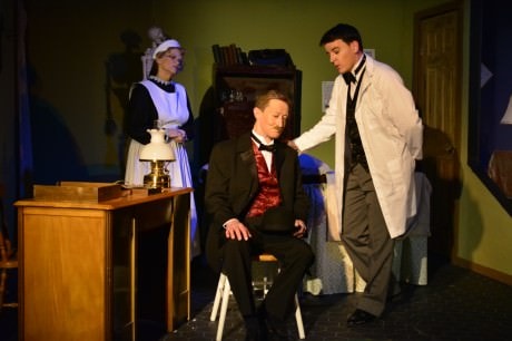 (l to r) Annie (Kelly Moran), Mr. Daldrey (Cal Whitehurst), and Dr. Givings (Will MacLeod). Photo by Michael deBlois.