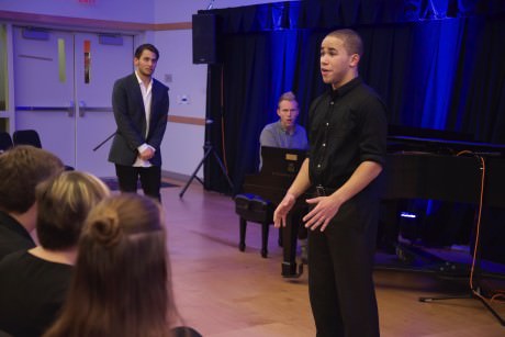 Liam Allen singing for Pasek and Paul. Photo courtesy of CYM Media & Entertainment.