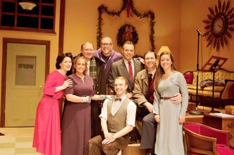The cast and Director of 'It's a Wonderful Life': Elizabeth Butler, Constance Shofi, Jason Michael, Christoper Noffke, Alan Hoffman, Devon Clark, Amber French and (front) Colby LeRoy. Photo courtesy of Riverside Center Dinner Theater.
