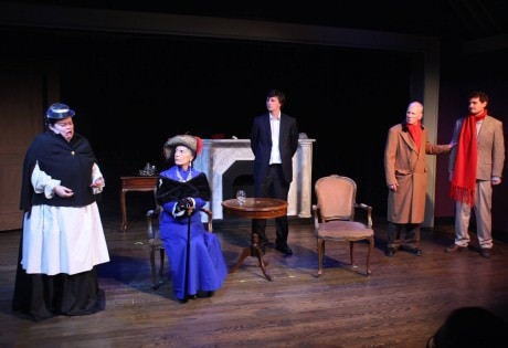 Betsy (Anne Vandersook), The Countess (Laura Cox), Sherlock Holmes (Matt Sims), Dr Watson (Paul Noga), and Robins (Samuel Pollin). Photo by Scott D'Vileskis
