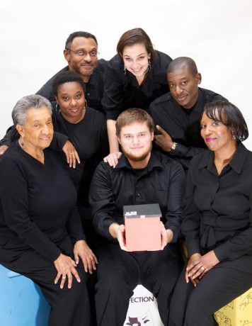 The cast of 'Boxes': Clockwise from bottom left: Cynthia Rollins, Lynette Franklin, William J Powell Jr, Lauren Schneider, Gregory Watkins, Gayle Carney, and Michael MacKay.