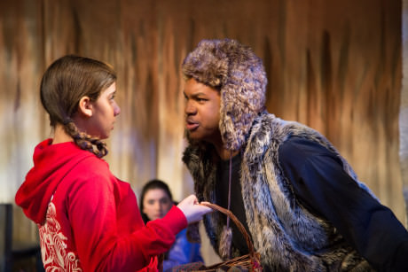 Mia Goodman as Little Red Riding Hood and Michael Mattocks as The Wolf. Photo by Ian Band.