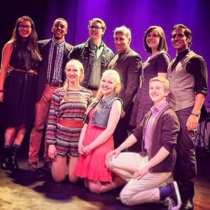 Harrison Smith (3rd from the left in the back row) with the cast of ‘Unlimited’  at No Rules Theatre Company and The Catholic University’ with Stephen Schwartz (center back-next to Harrison). Photo by Corey Sentz. 