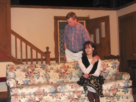 Ted Culler (Russ/Dan) and Susan Harper (Bev/Kathy) star in "Clybourne Park," at the Greenbelt Arts Center. Photo by Bob Kleinberg.