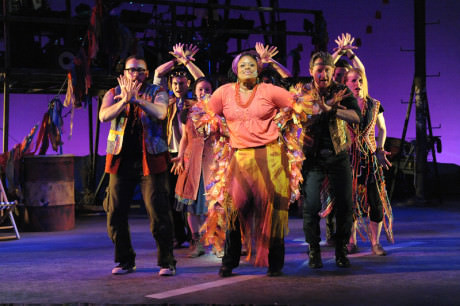 Nova Y. Payton and the cast of 'Godspell' at Olney Theatre Center. Photo by Stan Barouh.