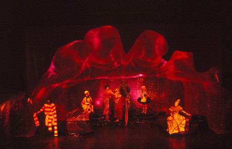 In 1971, scenic designer Tom Bliese created a giant collapsible hand out of plastic for Eugene Ionesco’s Exit the King at Minnesota State University, Mankato. Photo by Tom Bliese.