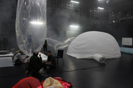 In 2014, students at Aalto University in Finland test plastic and sailcloth structures for the children's show BubbleLand. Photo by Sampo Pyhälä.