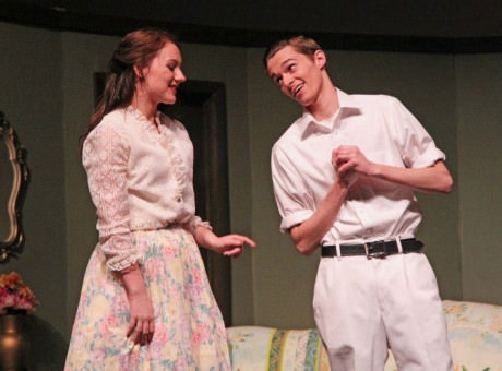 Rory Chagnon as Myrtle and Tyler Clark as Wilson. Photo by Larry Carbaugh.