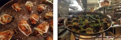 Oysters picadillo – Paella negra as seen from the kitchen counter bar.