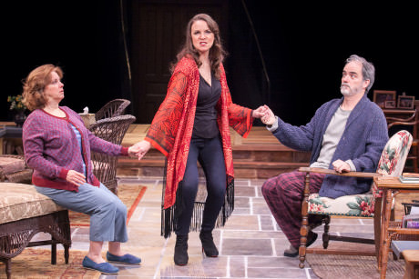 (L to R) Sherri L. Edelen (Sonia), Grace Gonglewski (Masha), and Eric Hissom (Vanya) in 'Vanya and Sonia and Masha and Spike' at Arena Stage at the Mead Center for American Theater. Photo by C. Stanley Photography.