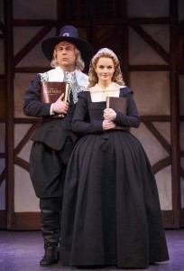 Brooks Ashmanskas (Brother Jeremiah) and  Kate Reinders (Portia). Photo by Joan Marcus. 