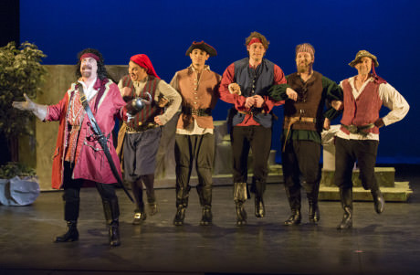 Captain Hook (Brian M. Lyons-Burke) and the Pirates. Photo by Peter Hill.