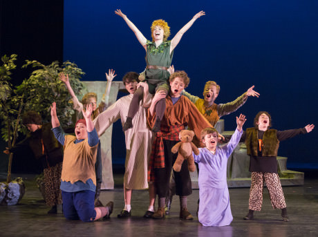 Peter Pan (Kelsey Meiklejohn) and the Lost Boys. Photo by Peter Hill.
